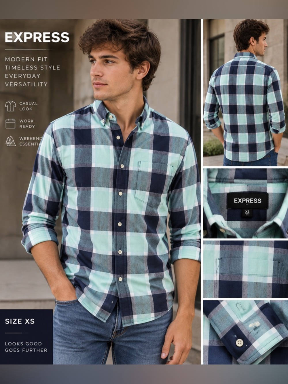 Express Men’s XS Plaid Button-Down Shirt – Classic & Stylish